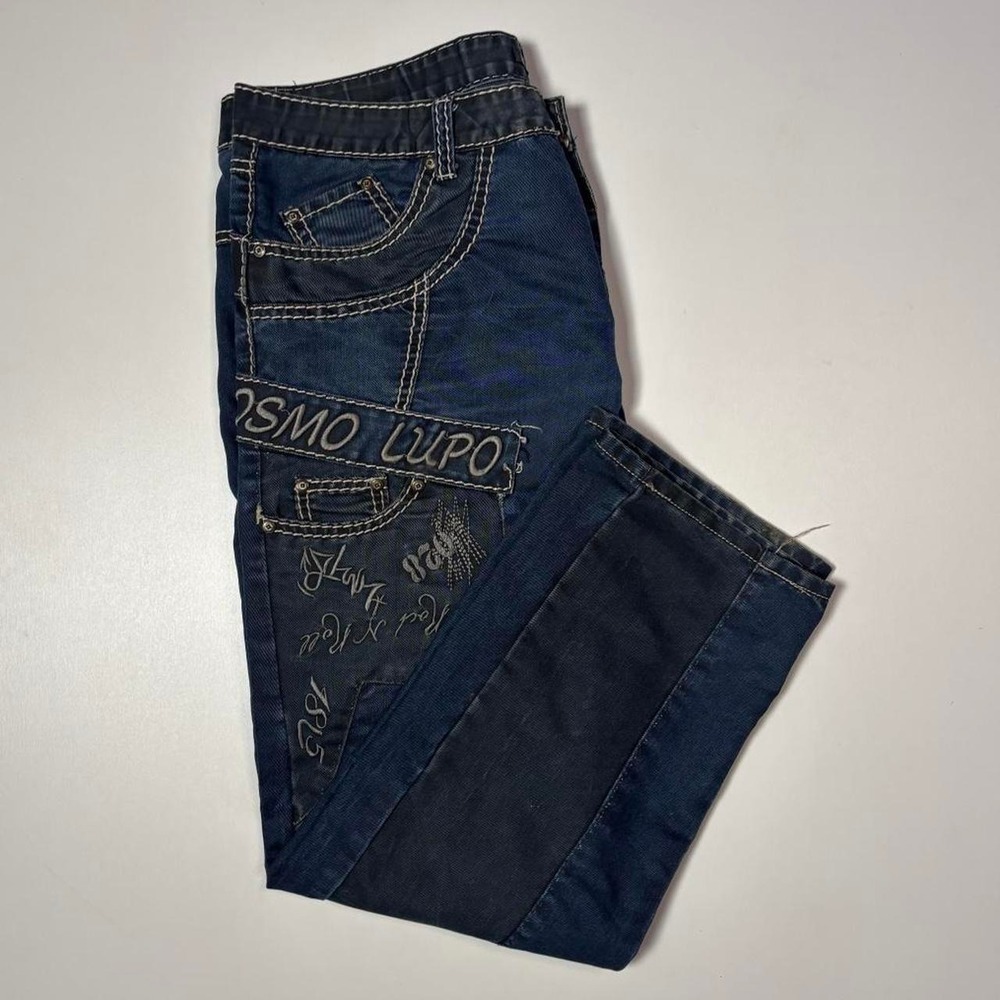 Kosmo Lupo Embroidered Graphic Biker Jeans - Size 38